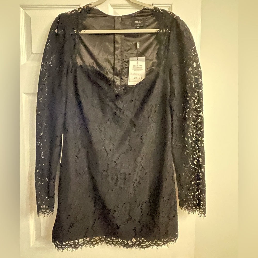 Bardot black mini lace dress size 10. NWT.